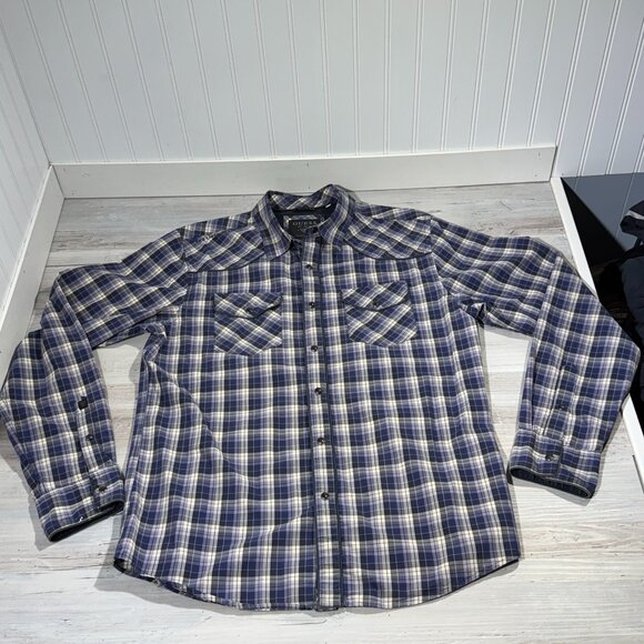Guess Men Size L Blue White Black Plaid Western Shirt Pearl Snap Buttons No. 81 - Picture 1 of 10